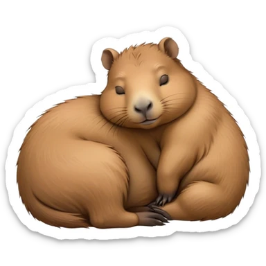 Meme-Worthy cute Sleeping Capybara Portrait Emoji, Head resting peacefully with a contented smile, showcasing luxuriously soft, fluffy fur and eyes gently closed in serene slumber, Simplified yet hilariously adorable features, highly detailed, glowing with a soft, drowsy natural light, high shine, relaxed and utterly lovable, stylized with an air of playful laziness, bright and heartwarming, soft glowing outline, capturing the essence of a sleeping capybara that feels destined to become the next viral sensation of adorable rest! sticker