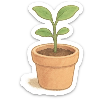 tiny pastel plant pot, Japanese soft hand-drawn, full object sticker
