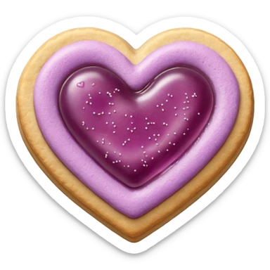 Realistic shortbread cookie in the shape of a heart with mauve jelly middle filling and sprinkled powder sugar on top. sticker