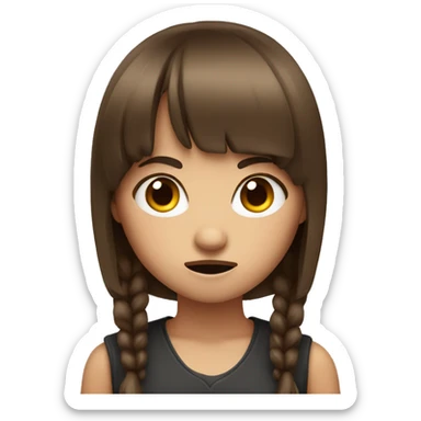 furious girl with brown hair and a fringe sticker