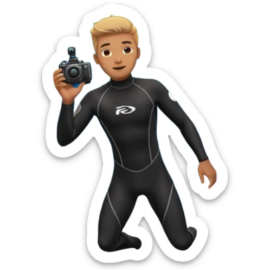 male dive photographer with an underwater camera swimming near colorful fish sticker