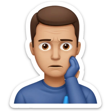 A man looking stressed holding the front of his neck  sticker