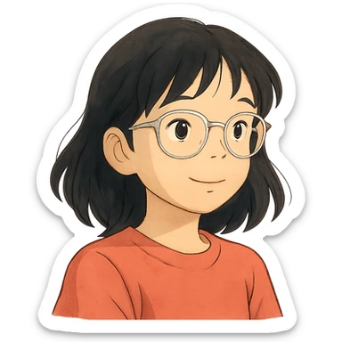 ghibli style asian girl with clear glasses sticker