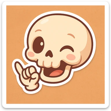 playful cartoon skull with a hang loose hand, cute and fun style sticker