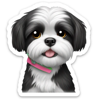 A black and white shih tzu holding a surfside  sticker
