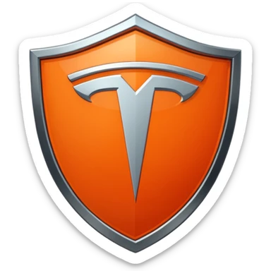 orange teslas logo shaped like a shield sticker
