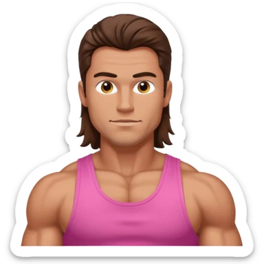 Long hair fat muscle men in pink tank top sticker