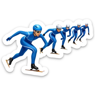 An icon showing speed skaters in aerodynamic suits racing on a professional oval ice track under a bright blue sky. Motion lines emphasize speed, with cheering crowds and snowy mountains in the background. Transparent background captures the energy of speed skating. sticker