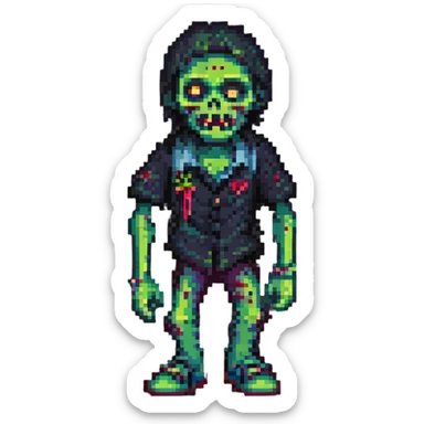 pixel art zombie, cartoonish, missing shoe, pixelated style sticker