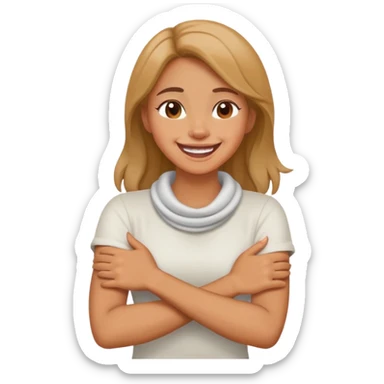 Arms crossed holding neck laughing girl sticker