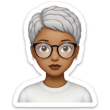 Light skinned Black girl with white glasses short natural gray haircut today God is first sticker