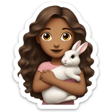 One brunette girl hugging brown Holland loop bunny sticker