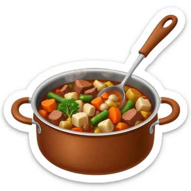 a saucepan with boiling stew sticker