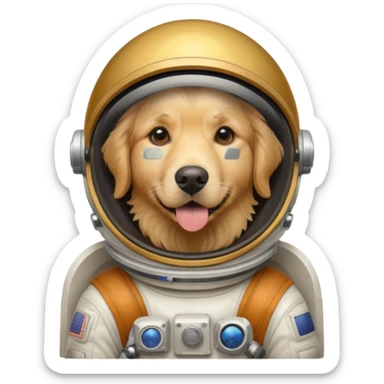 Golden retriever with astronaut helmet sticker