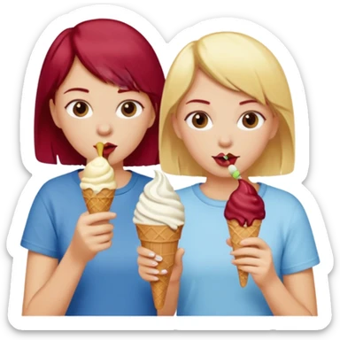 Two friends getting icecream. One is blonde and short and one is tall with dark red hair  sticker
