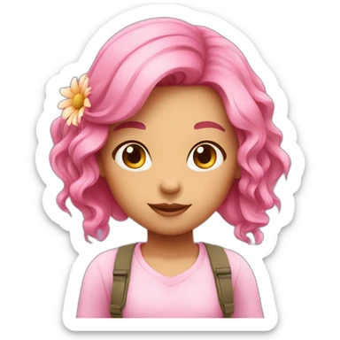 A girl have a flower she has a pink hair sticker
