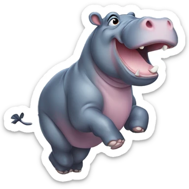 young hippo running and kicking sticker