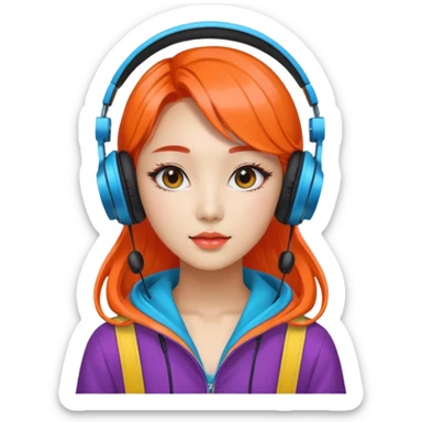 Korean Techno Dj girl with retro techno vibe, colorful background sticker