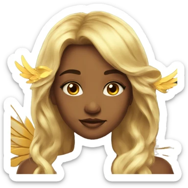 big wings, sun, gold, Beautiful, fairy, long hair sticker