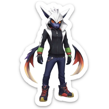 Cool Anthro Dark Absol-Noivern-Quilava-Litten-Pokémon with edgy stripes hoodie spiked collar punk Full Body sticker
