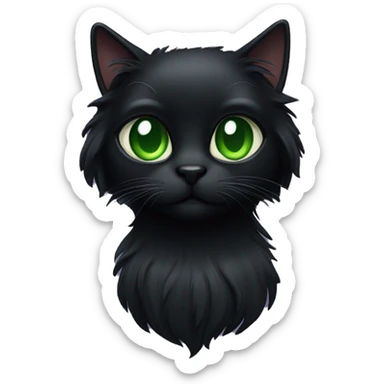 long hair black cat with green eyes sticker