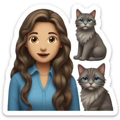 a long-haired brown haired mulher with a pack of older blue and long-haired cats sticker