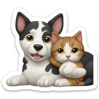 Dog and cat hugging sticker