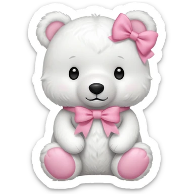 white bear stuffed animal with a pink bow sticker