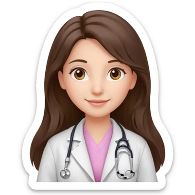 happy long haired brunette girl hazel eyes in light pink at the doctor's sticker