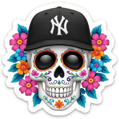 Skull día de muertos wearing a black New York Yankees new era cap  sticker