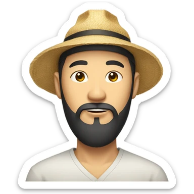 chinese man with long beard and straw hat sticker