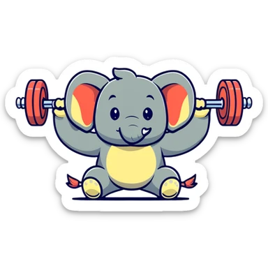 cartoonish elephant lifting a barbell sticker