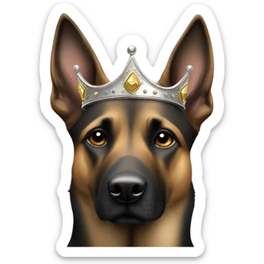 A malinois dark merle color with a crown on his head sticker