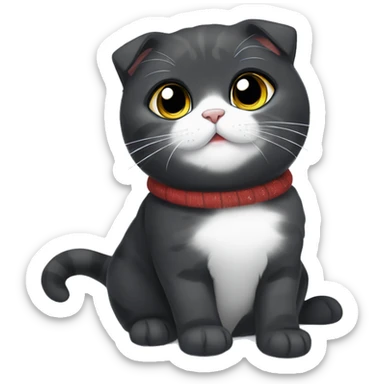 Black scottish fold cat playing with snowflakes sticker