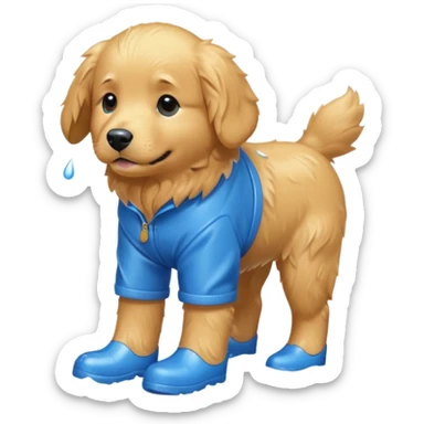 golden retriever with blue rainboots sticker