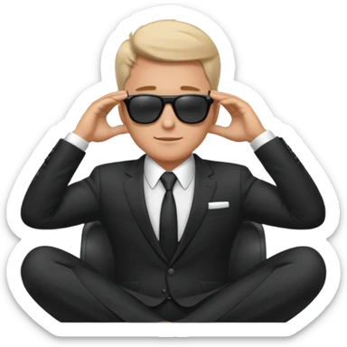 white man in formal suit wearing sunglasses resting with hands behind head sticker