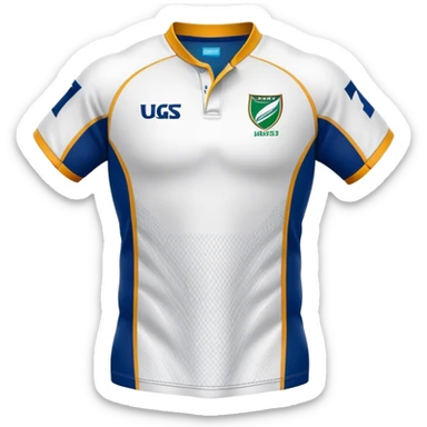 Cinematic Realistic image of a rugby jersey rendered in bold, dynamic team colors with intricately detailed fabric textures and natural creases, illuminated by dramatic stadium lighting sticker
