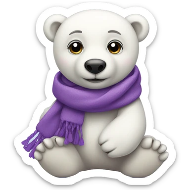 Cute polar bear with purple scarf sitting  sticker