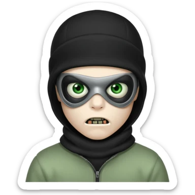 make a, zombie, boy, blackhair with a ski mask pull, creepy expression emoji sticker