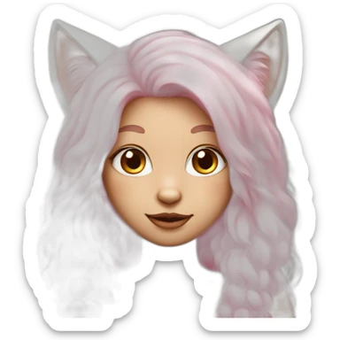 cat girl with long pink hair, brown eyes and white fur sticker