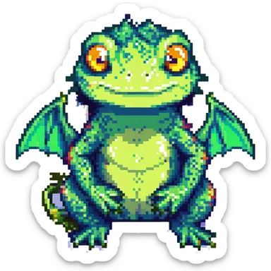 pixel art of a dragon and frog fused together, cute style sticker