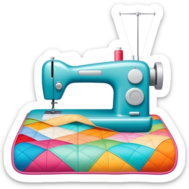 Patchwork and quilting icon, colorful fabric patches sewn together in a quilt pattern, sewing needle and thread, quilting tools like rotary cutter or quilting hoop, minimalistic style, clean lines, transparent background. sticker