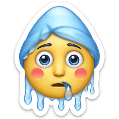 very cold classic yellow emoji, shivering, blue face, icicles sticker
