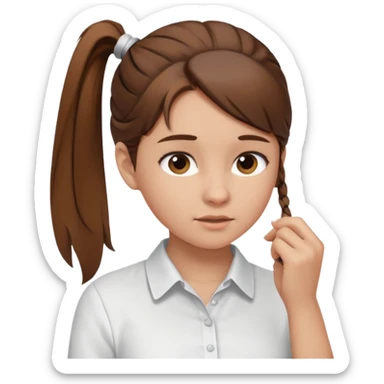 Normal skinned, tiny nosed, brown haired girl with Tying a ponytail sticker