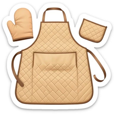 Cinematic Realistic Apron & Oven Mitts, a neatly folded soft pastel apron with subtle fabric textures, resting next to thickly padded oven mitts with a quilted pattern, warm golden kitchen lighting reflecting off the fabrics, evoking a sense of homely warmth and culinary creativity. sticker