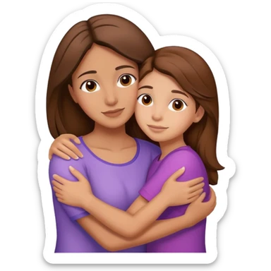 Hispanic mother and teen daughter brown hair hugging sticker