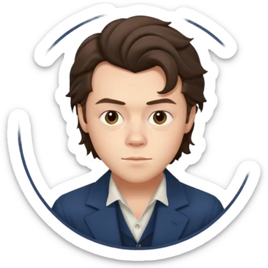 une joli personne qui ressemble a harry styles, avec beaucoup de details, de 3 quart  dans un rond  sticker
