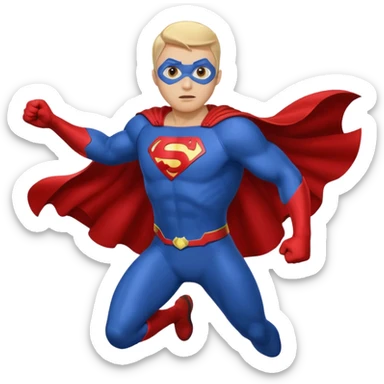 flying superhero in a blue suit with a developing cape sticker