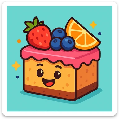 cartoon dessert bar, fruit toppings, animated style, cheerful, clean background sticker