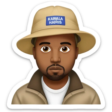 kanye west wearing a kamala harris hat sticker